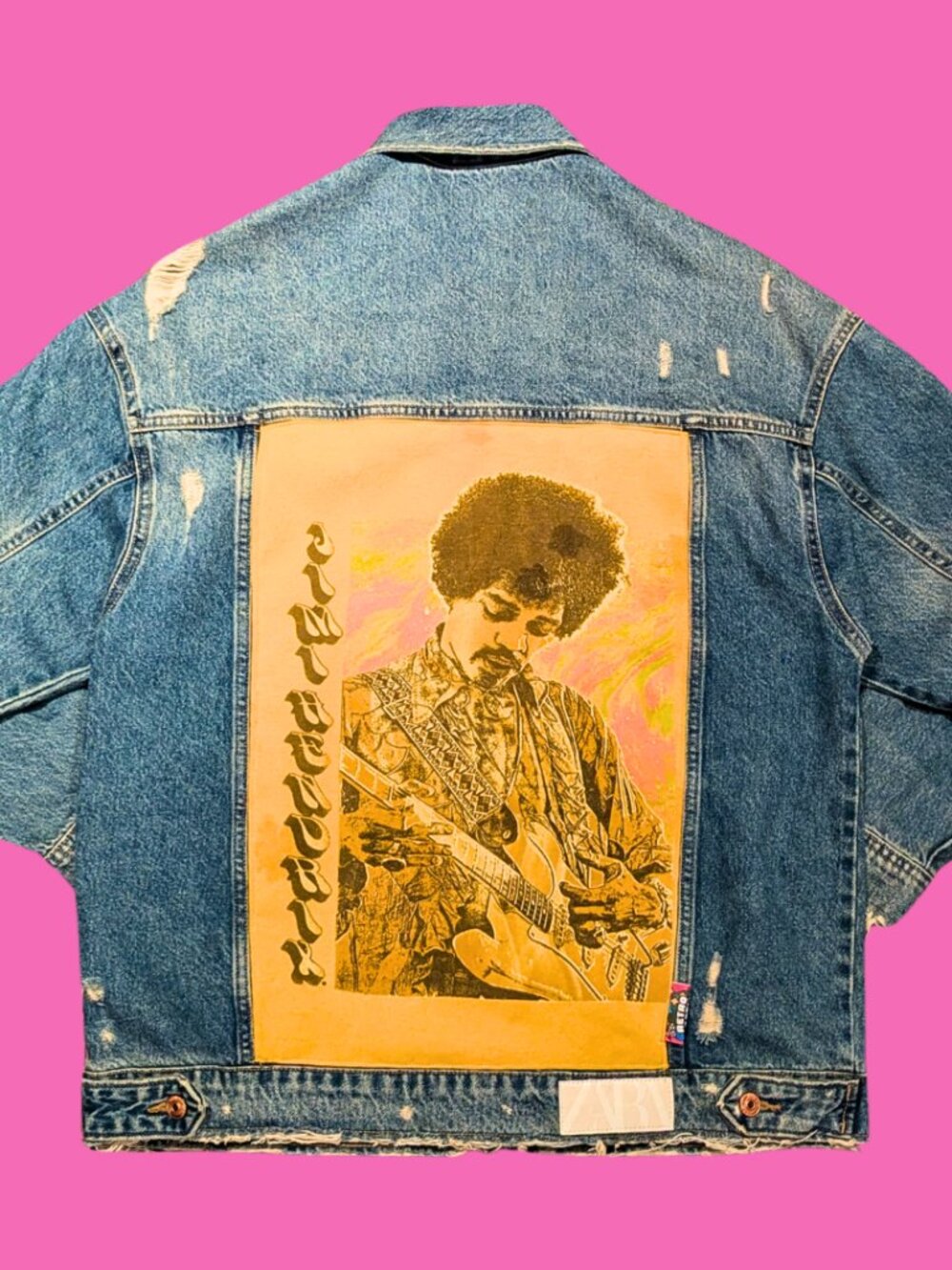 Jimi Hendrix Upcycled T-Shirt Denim Jacket Size M